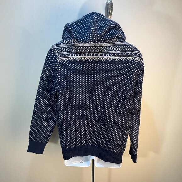 J. Crew Men's dark blue & white birds eye lambs wool blend hooded Sweater S - Picture 3 of 5